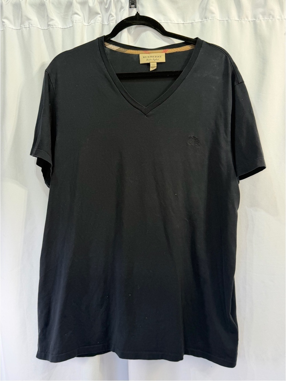 Burberry Men’s Black V-Neck Tee with Subtle Logo